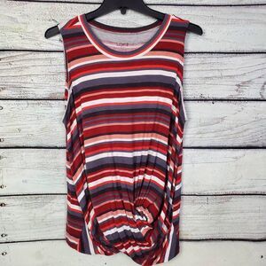 LOFT Outlet Petite Women’s Tank Top Size LP Striped Twist Front Red Gray Sleevel
